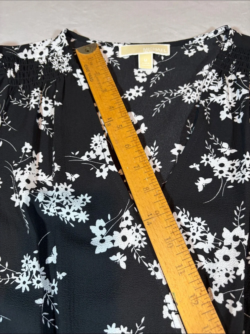 Michael Kors Black & White Floral V-Neck Tiered Midi Dress